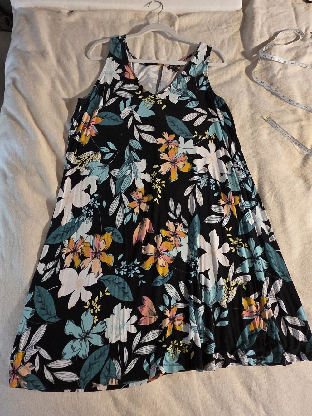 Anna Black Floral Sundress with Teal, White, and Yellow Flowers